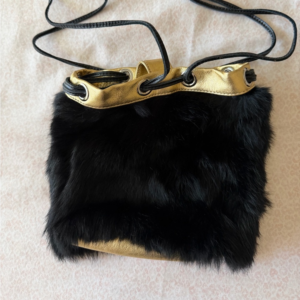Black and Gold Fur/leather Bucket Bag